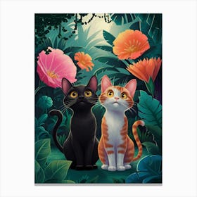 Two Wide Eyed Cats In A Botanical Garden 1 Canvas Print