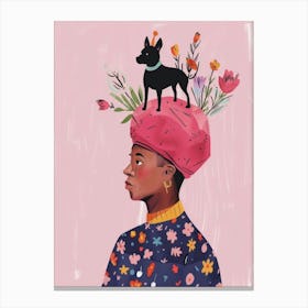 Black Woman With Dog On Her Head Canvas Print