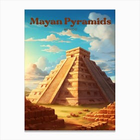 Mayan Pyramids Mexico Illustrative Modern Travel Art Canvas Print