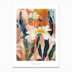 Colourful Flower Illustration Poster Oxeye Daisy 3 Canvas Print