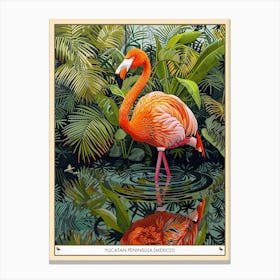 Greater Flamingo Yucatn Peninsula Mexico Tropical Illustration 2 Poster Canvas Print