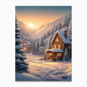 Christmas House In The Snow Canvas Print