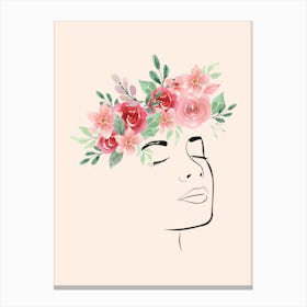Portrait Of A Woman With Flowers On Her Head Canvas Print