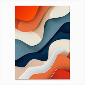 Abstract Fluid Art – Vibrant Wave Pattern in Orange, Blue, and Neutral Tones Canvas Print