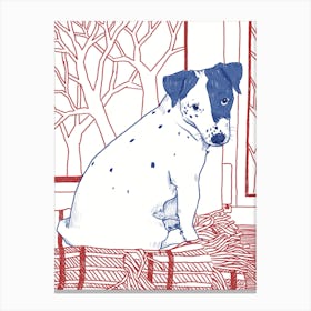 Jack Russell Terrier Dog Sitting On Windowsill In Red And Blue Canvas Print