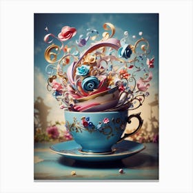 Tea Cup With Flowers Canvas Print