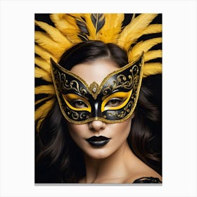A Woman In A Carnival Mask, Yellow And Black (4) Canvas Print
