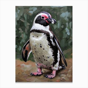 African Penguin Robben Island Oil Painting 1 Canvas Print