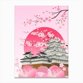 Japanese Castle With Cherry Blossoms Canvas Print