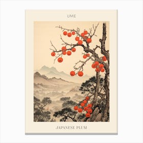 Ume Japanese Plum 3 Japanese Botanical Illustration Poster Canvas Print