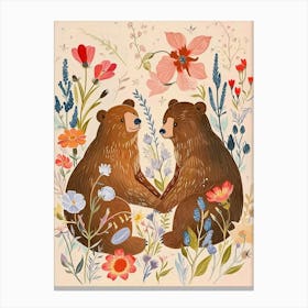 Folksy Floral Animal Drawing Brown Bear 4 Canvas Print