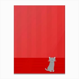 Cat On Red Background 3 Canvas Print