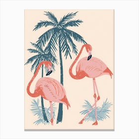 Lesser Flamingo And Palm Trees Minimalist Illustration 3 Canvas Print