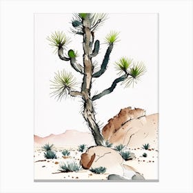 Joshua Tree In Rocky Landscape Minimilist Watercolour  (3) Canvas Print