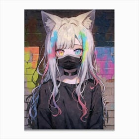 Kawaii Aesthetic Colorful Nekomimi Anime Cat Girl Urban Graffiti Style 2 Canvas Print