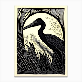Black Heron Vintage Linocut 3 Canvas Print