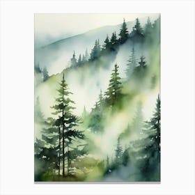 Appalachian Mountains of Misty Pines Watercolor Print of Evergreen Forest..131 Canvas Print