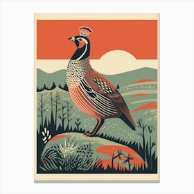 Vintage Bird Linocut Partridge 5 Canvas Print