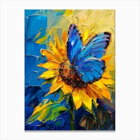 Blue Butterfly On Sunflower Canvas Print