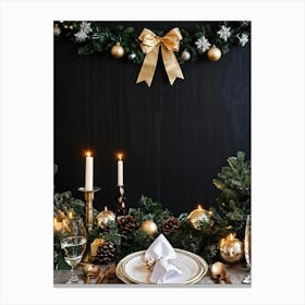 Festive Winter Celebration Table Setting Featuring A Seasonal Ornament Adorned Fir Tree As The Cent (3) Canvas Print