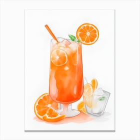 Aperol With Ice And Orange Watercolor Vertical Composition 3 Canvas Print