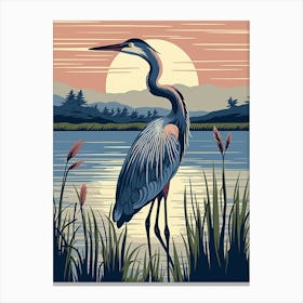 Vintage Bird Linocut Great Blue Heron 9 Canvas Print
