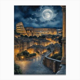 The Colosseum's Nighttime Enigma Canvas Print