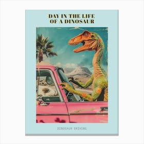 Dinosaur & A Retro Car Collage 4 Poster Canvas Print