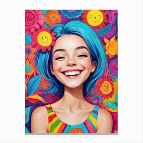 Happy Girl With Blue Hair ~ Reimagined Canvas Print