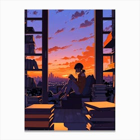 Sunset In The Library Canvas Print