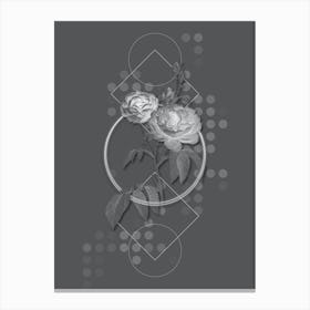 Vintage Purple Roses Botanical with Line Motif and Dot Pattern in Ghost Gray n.0250 Canvas Print