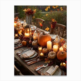 Autumn Harvest Table Decor Arranged Traditionally Rustic Style Featuring An Outlined Cornucopia Br (7) Canvas Print