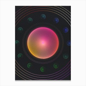 Neon Geometric Glyph in Pink and Yellow Circle Array on Black n.0150 Canvas Print