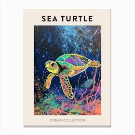 Colourful Sea Turtle Exploring Deep Into The Ocean Crayon Doodle Poster 4 Canvas Print
