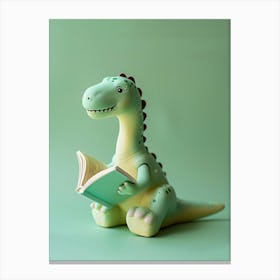 Pastel Green Toy Dinosaur Reading A Book Canvas Print