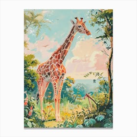 Giraffe In The Wild Watercolour Illustration Canvas Print