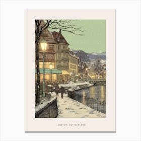 Vintage Winter Poster Zurich Switzerland 2 Canvas Print