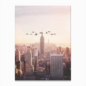 Flamingos in New York Canvas Print