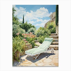 Sun Lounger By The Pool In Spanish Countryside Canvas Print