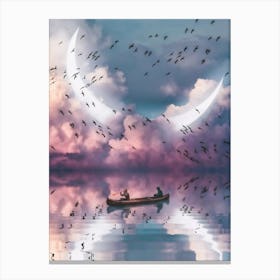 Reflection Birds Crescent Moon Canoe Canvas Print