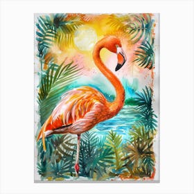 Greater Flamingo Tanzania Tropical Illustration 2 Canvas Print