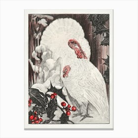 Two White Turkeys Near Holly Branches In The Snow (1897), Theo Van Hoytema Canvas Print