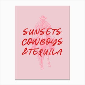 Cowboy Cowgirl Tequila Poster, Western Art Print, Texas Art, Vintage Horse Art, Assorted Wall Art Canvas Print