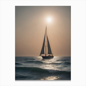 Sailboat In The Ocean At Sunset Canvas Print