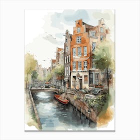 Canal Belt Amsterdam Neighborhood Watercolour 1 Canvas Print