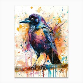 Crow Colourful Watercolour 4 Canvas Print