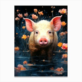 Pig In Water Canvas Print