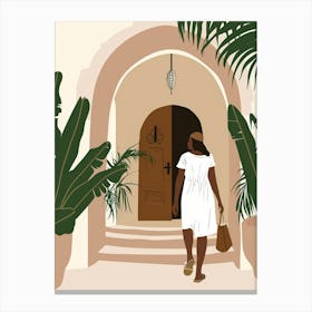 Woman Walking Through A Doorway Canvas Print