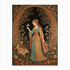 Lady And A Fox Canvas Print