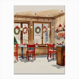 Watercolor Christmas Dining Room Canvas Print